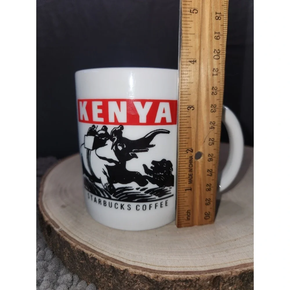Starbucks Kenya White Ceramic 10 oz Coffee Tea Mug Cup Elephant Lion Safari RARE
